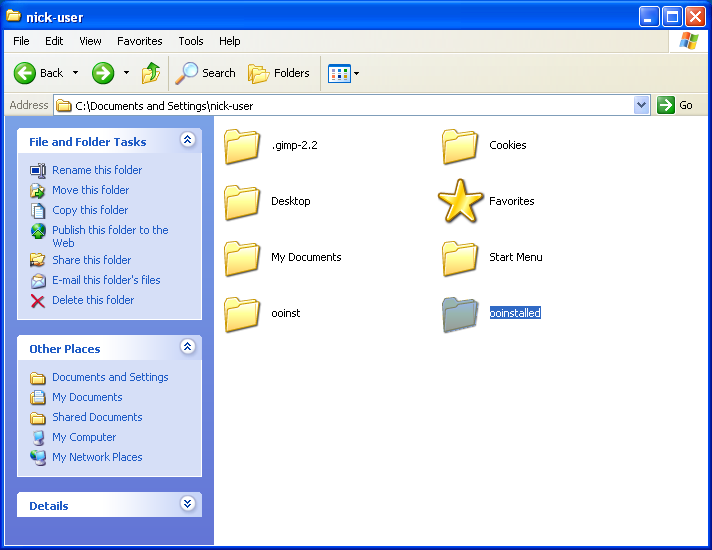 A screen-shot of the Documents and Settings directory.