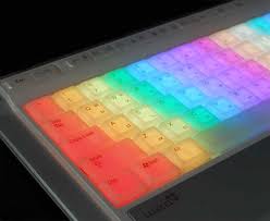 An image rainbow coloured keyboard, an example of an input device.