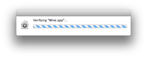 Screenshot of Finder progress bar advising of the verification of 'Wine.app'