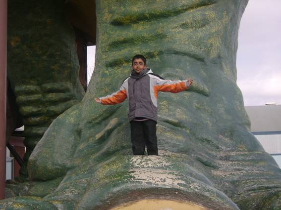 Me standing on a dinosaur's foot